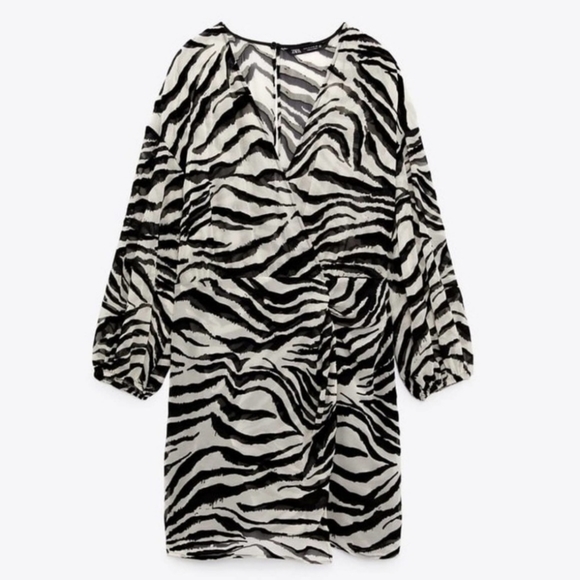 🆕 Zara Animal Print Dress Black & White. Underlined. NWOT - Picture 4 of 8
